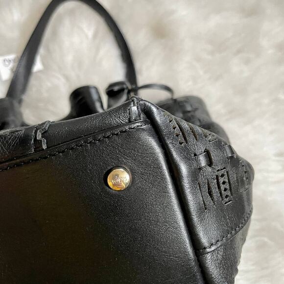 Tod's Laser Cut Flower Tote Shoulder Bag Small Lazer Perforated Black Leather - Picture 7 of 16